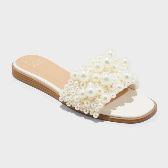 A New Day - Women's Nylah Pearl Slide Sandals - A New Day Crea Cream - Picture 1 of 4